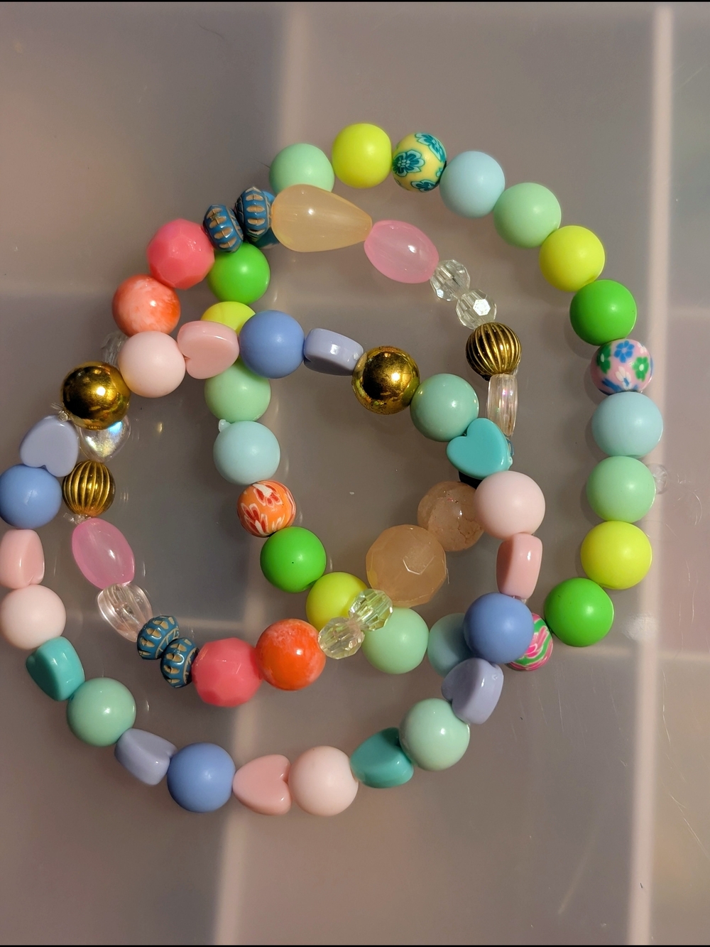 Multicolor Beaded Stretch Bracelet Set Pastel Rainbow